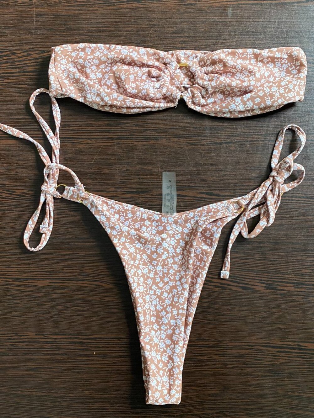 Floral Bandeau Bikini Set Nude Pink White Size Small Two Piece
